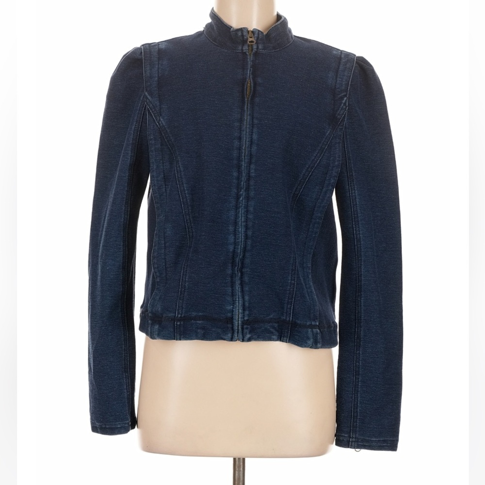 Pilcro by Anthropologie Anita Indigo Denim Crop Zip Up Jacket Women’s Medium - Picture 2 of 6